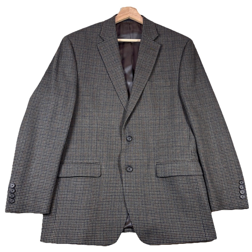 Lauren Ralph Lauren Blazer Mens 42R Brown Houndstooth 100% Wool 2 Button Jacket